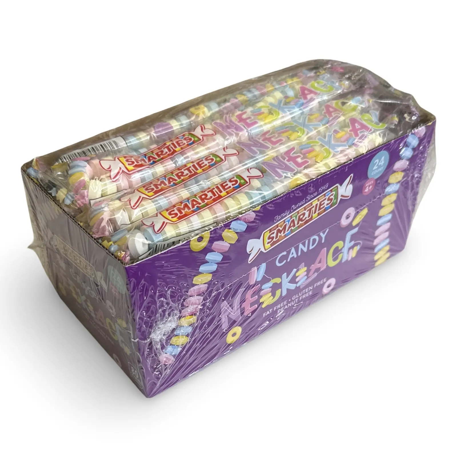 Smarties Candy Necklaces Individually Wrapped, Fruit Flavored Bulk Candy on Stretch String, 24 Count