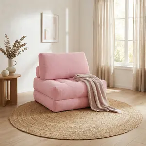 Yomsum 2 in 1 Boneless Couch Bed Chaise Lounge Living Room Folding Sofa Plush Corduroy Fluffy Comfy Memory Foam No Assembly Required High-Density Foam Spring，3 in 1 sofa bed