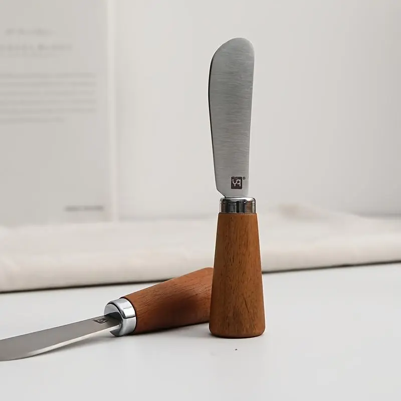 1pc Stainless Steel Multifunctional Butter Knife with Wooden Handle - Flat Blade Home Kitchen Supplies Cutlery, Plastic-Free for Spreading Cream, Cheese