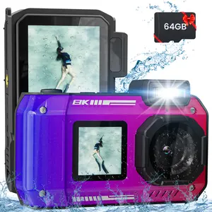 8K UHD rugged digital camera waterproof,  33FT Underwater Camera with 64G Card, 70MP Waterproof Camera Rugged Dustproof Shockproof for Snorkeling, Selfie Digital Camera for Diving, Dual-Screen Underwater Photography Camera