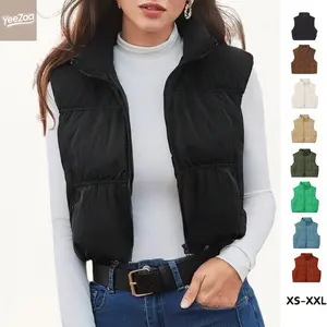 Cropped Puffer Vest Zip Up Stand Collar Lightweight Sleeveless Padded Gilet Top with Pockets 2025 Fall Winter Fashion Womenswear