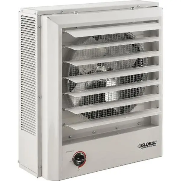 Global Industries 246103 Durable Adjustable Steel Hardwired Horizontal Unit Heater - 10KW, 480V, 1 or 3 Phase, Thermal Cut-Off, Space-Saving, 18-1/8 x 19.1 x 21-7/16 in, 47.41 lbs (Ideal for Power Stations, Garages, Basements, Maintenance Rooms), Stores,