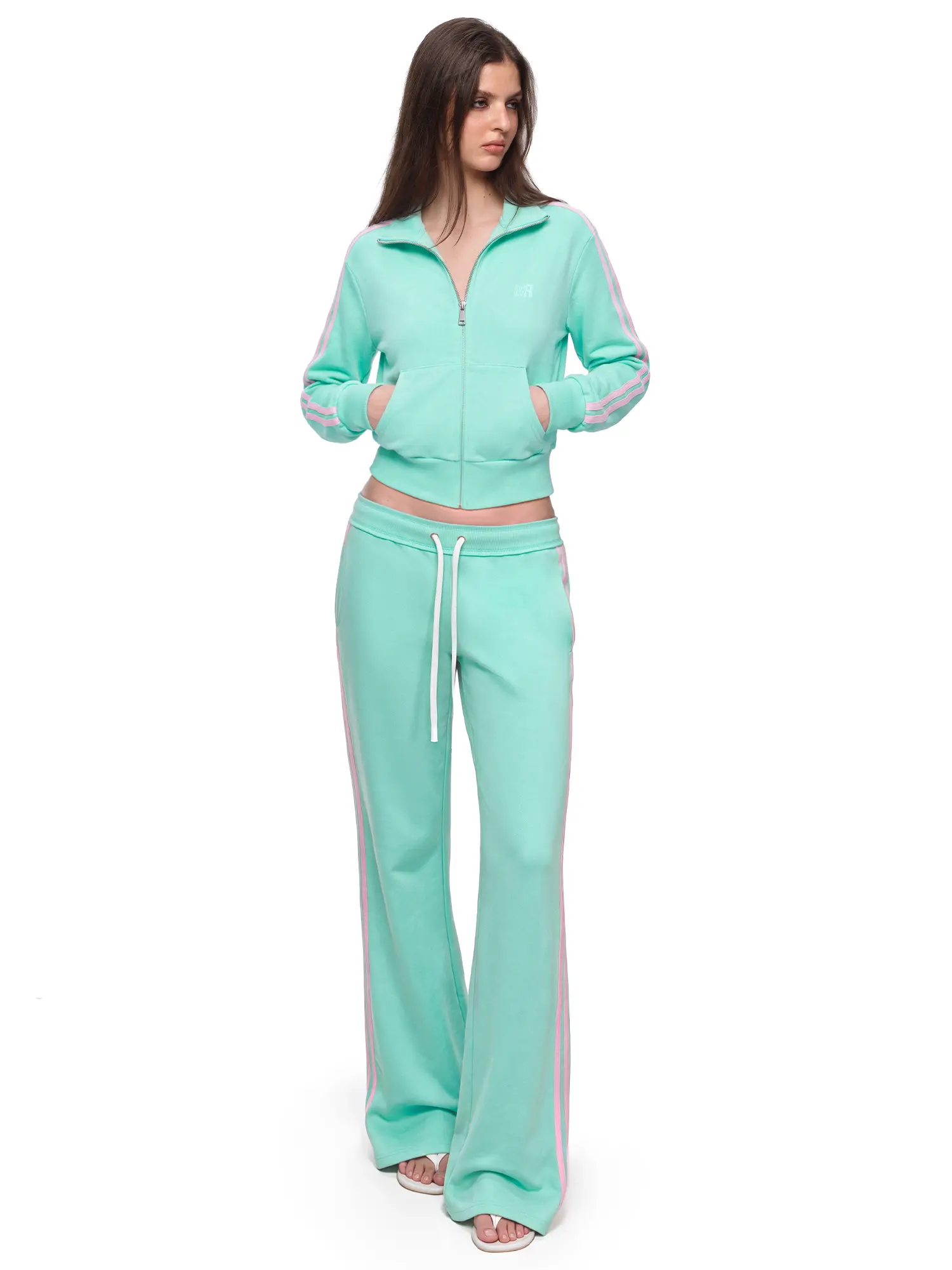 FDR Women’s Y2K Candy Color Contrast Tape Track Jacket and Sweatpants Set, Fitted Stand Collar Hoodie Outfit with Streetwear Style