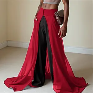 INCERUN Men's Sheer Chiffon Overlay Hem Drape Pants - Open-Front Maxi Costumes for Stage Performance, Latin Dance