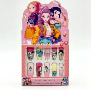 Pop  Anime Press-On Nails for Kids, Girls DIY Plastic Manicure Set, Perfect Children's Festival Gift
