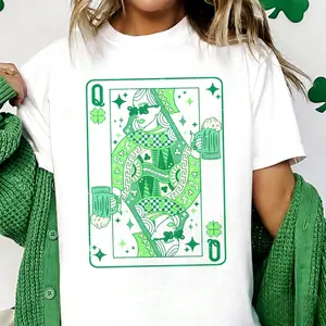 St. Patrick's Day Lady Luck Tee Queen of Clover Green Tshirt St Patricks Lucky Irish Top Womens St. Pattys Party Top,Unisex Graphic Casual Short Sleeve Crew Neck,Shirt for Men & Women, Gift for Her and Him Unisex T-shirt For Man And Woman, Tshirt, Streetw