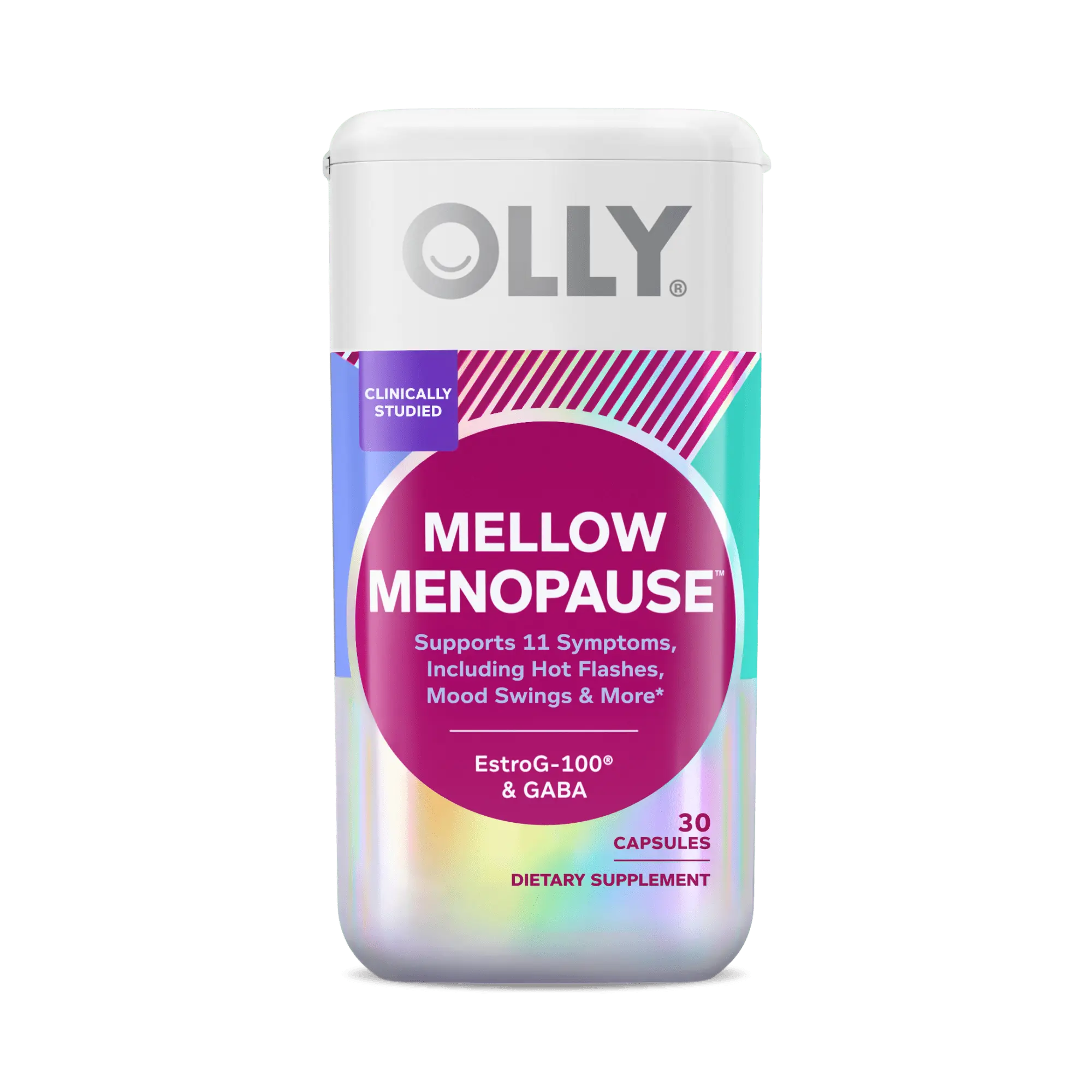 OLLY Mellow Menopause 30 Capsules 1-Month Supply EstroG-100 & GABA Hormone-Free Support for Hot Flashes Night Sweats & More