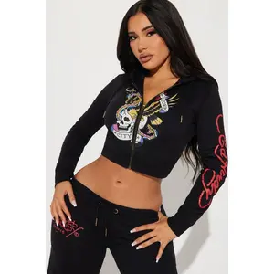 Ed Hardy NYC Zip Front Hoodie - Black
