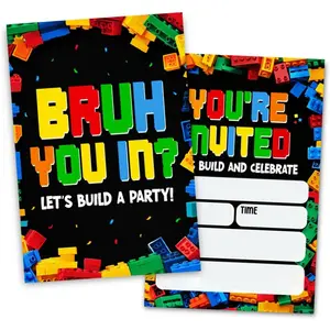 Building Blocks Birthday Party Invitations, Let's Build Party Invitations Card for Boys (30 Cards & 30 Envelopes)