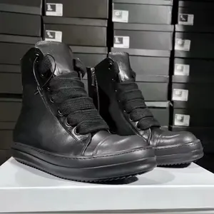 New Rick Owen Jumbo Lace Leather High Top Blacked Out
