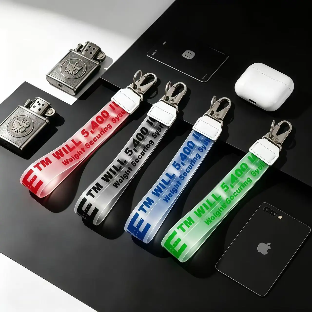 Pvc Key Chain Wristlet for Women & Men Keychain Strap Lanyard Holder with Red Clamp and Clear Strap