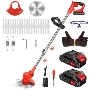 Cordless Grass Trimmer 8500 RPM Electric Weed Wacker with 2x2000mAh Batteries & Fast Charger 3-in-1 Multipul Blades Brushless Brush Cutter Lawn MoWer Multi-Purpose Telescopic Handle Kit Lightweight String Strimmer for Garden and Yard
