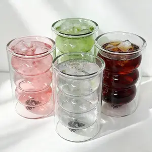 (Set of 4) 9oz Viral High Borosilicate Double Wall Glass Tumblers, Glassware Drinkware, Hot & Cold Use, No Condensation, Dishwasher & Microwave Safe, Drinkware Glass Set