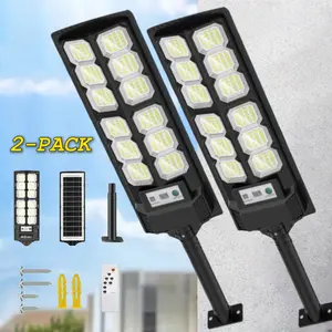 Professional 2-Pack Solar Street Light 13000LM LED Dusk to Dawn Motion Sensor IP65 Waterproof Outdoor Floodlight with Remote Control for Parking Lots Courtyards