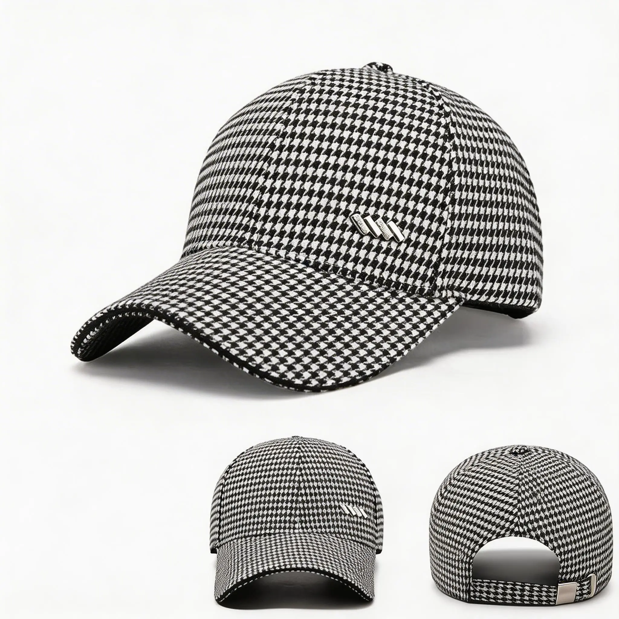 2-Pack Classic plaid metal studded diamond baseball cap, Thousand Bird plaid duckbill cap, fashionable retro trend casual versatile classic simple plaid casual cap, daily wear cap, sun protection hat suitable for all seasons