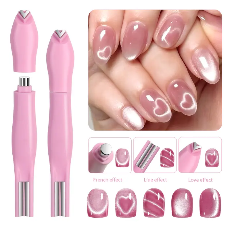 Blush Pink 3-in-1 Tri-Magnet Manicure Tool - UV/LED Cure Compatible, Wave Grip Heart Design for Cat Eye Gel Polish, Nail Care Supplies, DIY Nails, Eliminates Multiple Tool Need, UV Light Support