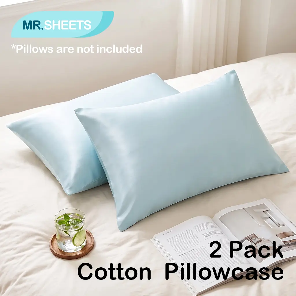 NTBAY 2-Piece Rectangular Egyptian Cotton Pillowcases Set - Soft Smooth Sateen Weave, Envelope Closure, Hair-Friendly Glide, Skin-Friendly Breathable Cooling Bedding, Modern Solid Colors