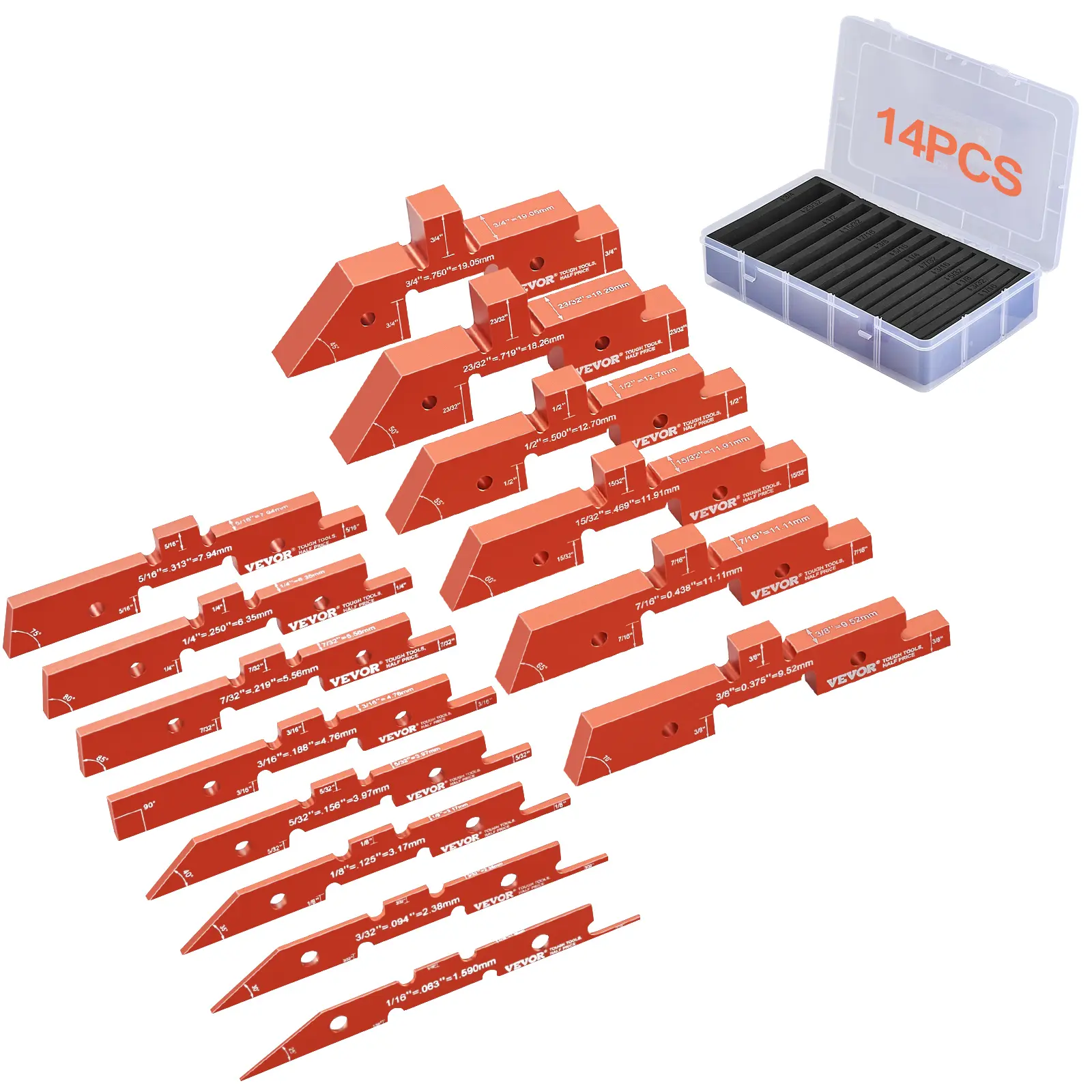 VEVOR 14-Piece Aluminum Alloy Router Table Adjustment Bars Tool Kit Set, Woodworking Drilling Organizer with High Precision Multi-Gauge Depth-Height-Angle Measurement Inches Tool Box & Carrying Case, Father's Day Gift Option, Table Saws