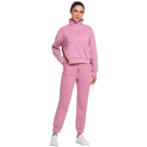 Women's 2 Piece Matching Set Spring&Fall Travel Long Sleeve Half Zip Tracksuit Joggers Sweatsuit with Pockets for Casual Style