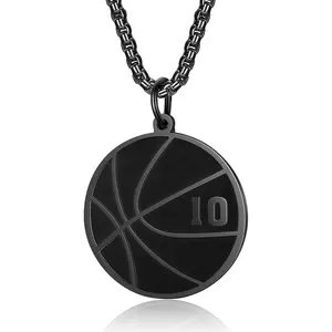 Basketball Number Necklace for Men Black Stainless Steel Basketball Charm Pendant Personalized PH4:13 Bible Verse I Can Do All Things Sport Jewelry Gifts for Men