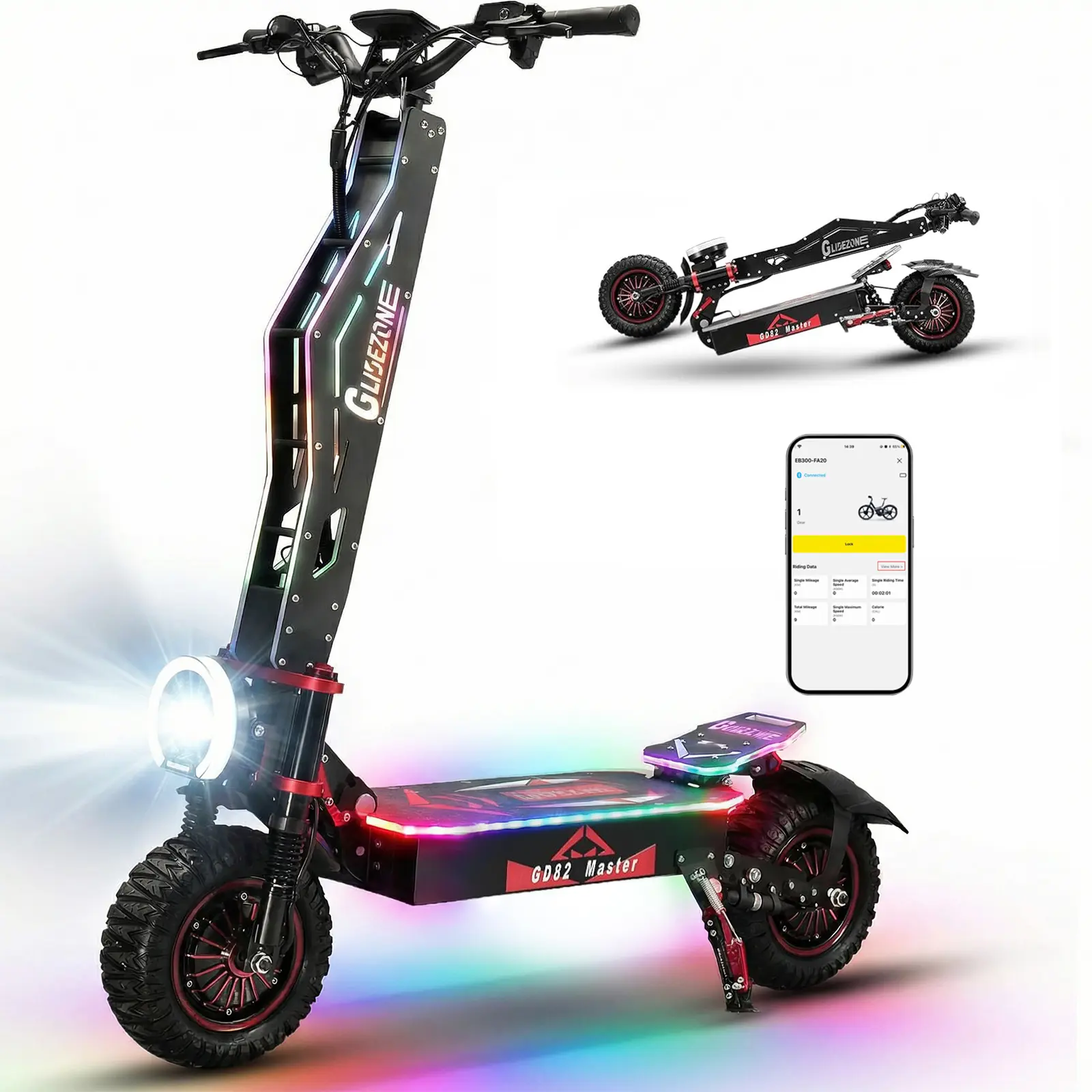 GD82 Folding Electric Scooter for Adults - 7000W Dual Motors, 50 MPH High Speed, 50+ mi Range, 12" All-Terrain Fat Tires, Hydraulic Susp., Off-Road Rides, 7000W Power
