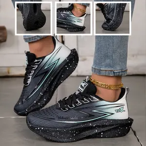 Women Gradient Splatter Thick Platform Casual Running Sneakers Breathable Mesh Upper Shock Absorb Cushion Sole Lace Up Anti Slip Lightweight Athletic Shoes For Daily Street Walking Gym Jogging Outdoor Workout Travel Sports Training Footwear