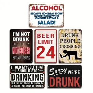 Funny Metal Tin Sign, 6 Counts/set Drinking Sign, Vintage Plaque Decoration for Home, Room, Wall, Bathroom, Bar, Cafe, Garage