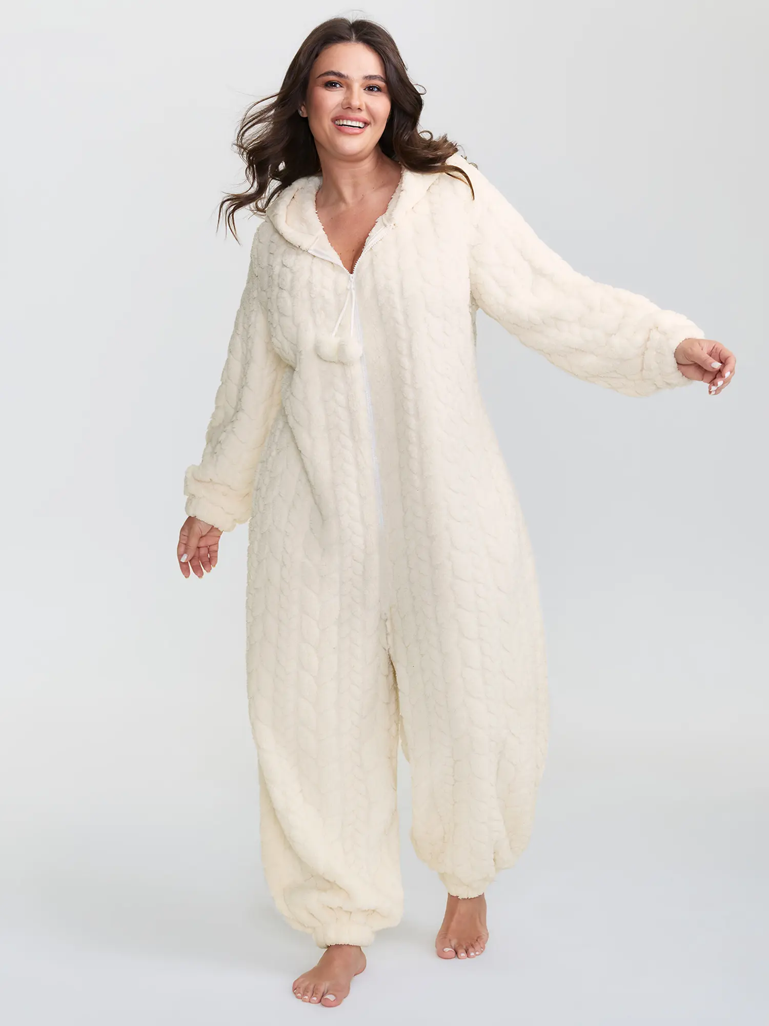 BloomChic Women's Plus Size Hooded Long Sleeve Fleece Onesie (M-6X) - Half-Zip Cozy Loungewear Jumpsuit, Soft Warm Pajama Romper for Winter Lounging