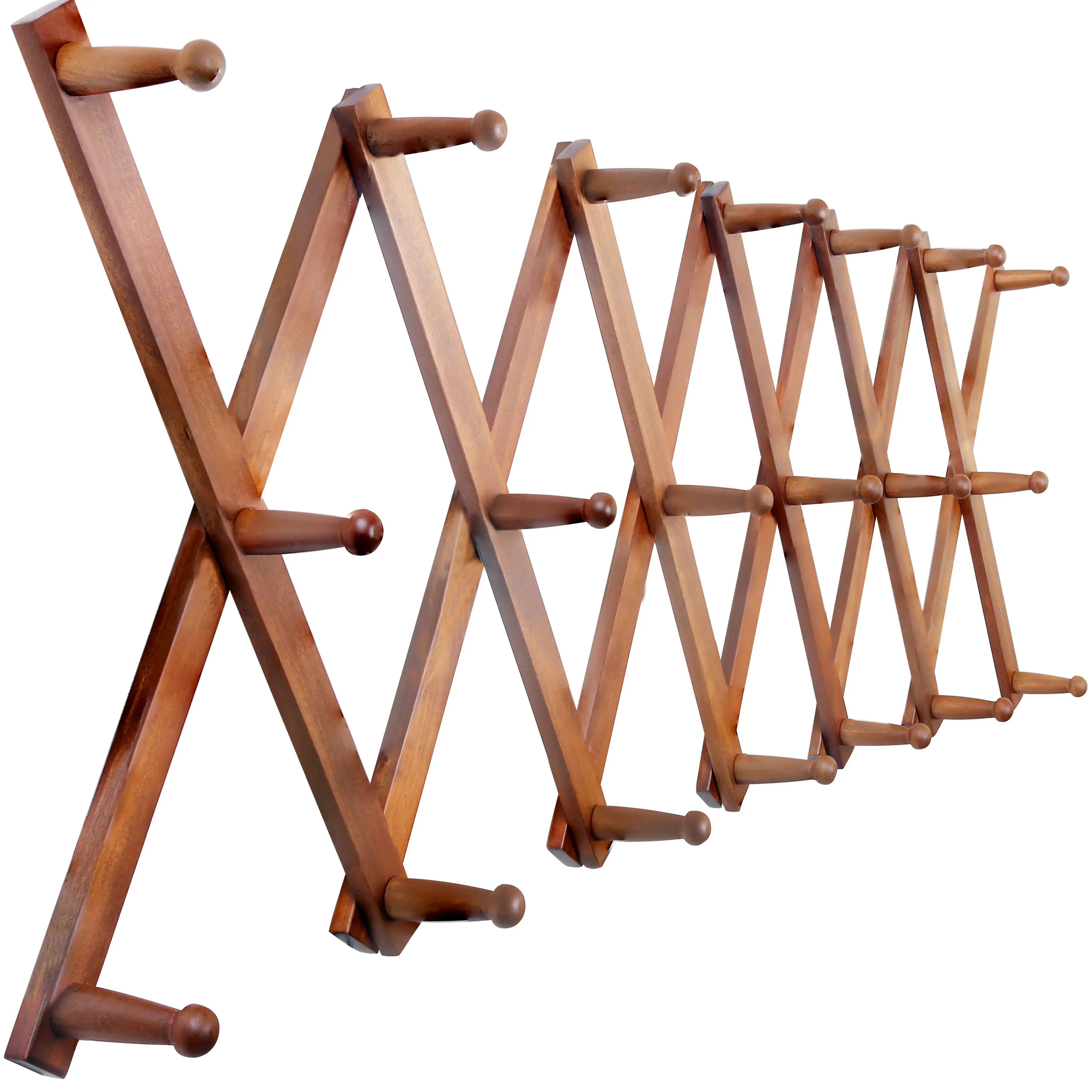 SKOLOO Accordion Wall Hanger, Modern Expandable Coat Rack Wall Mounted, Solid Wooden Wall Hat Rack, 20 Peg, Walnut