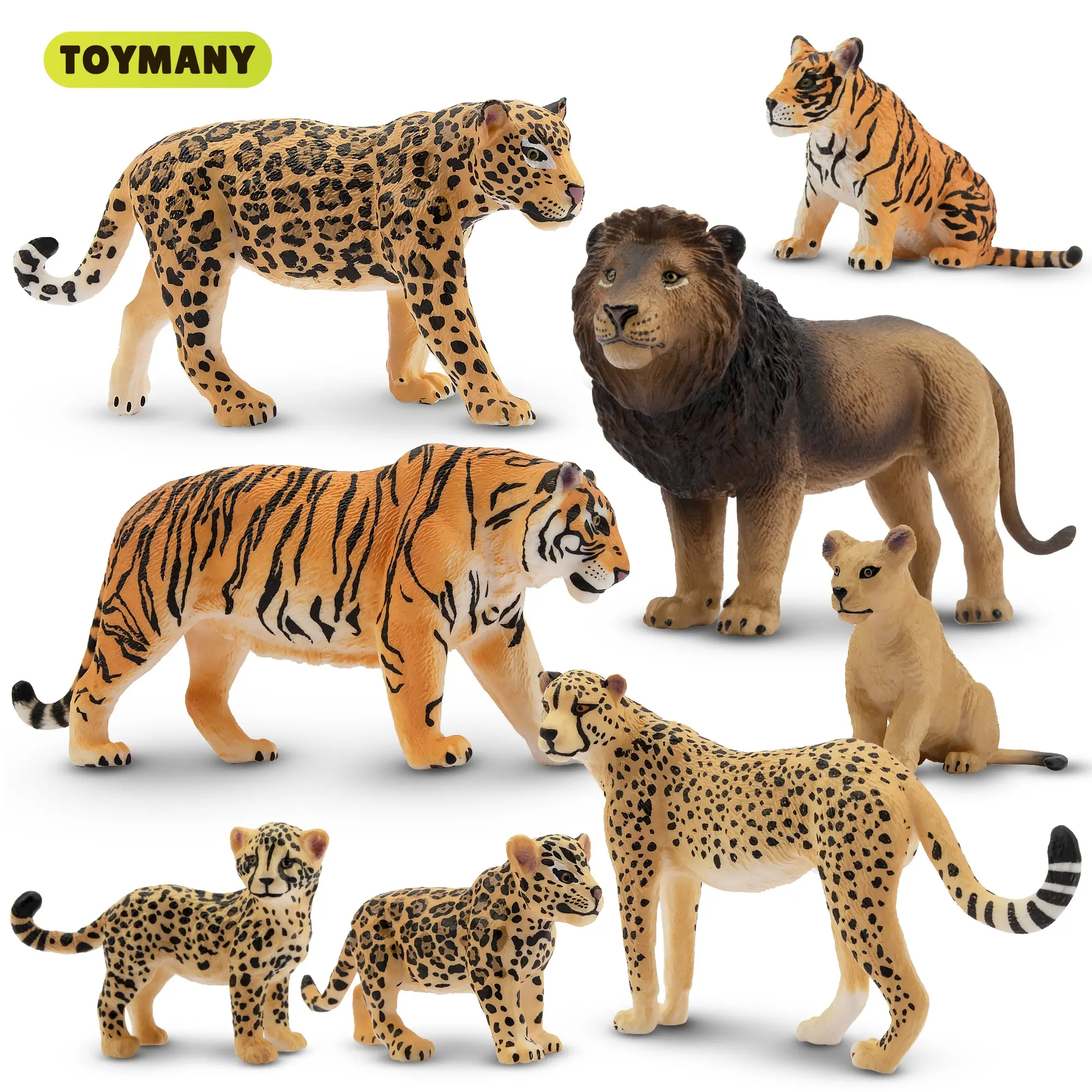 TOYMANY Unisex 8PCS 2-5" PVC Jungle Animals Toyset - Realistic Miniature Figurine Animals, Leopard & Cub Figures, Kids' Cake Toppers, Gift Ideas for Kids