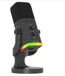 USB/XLR Desktop Dynamic Microphone with RGB Light, Noise Reduction & Mute Button for Podcast Recording, PC Computer Gaming Streaming Mic with RGB Light, Mute Button, Headphones Jack (Black)