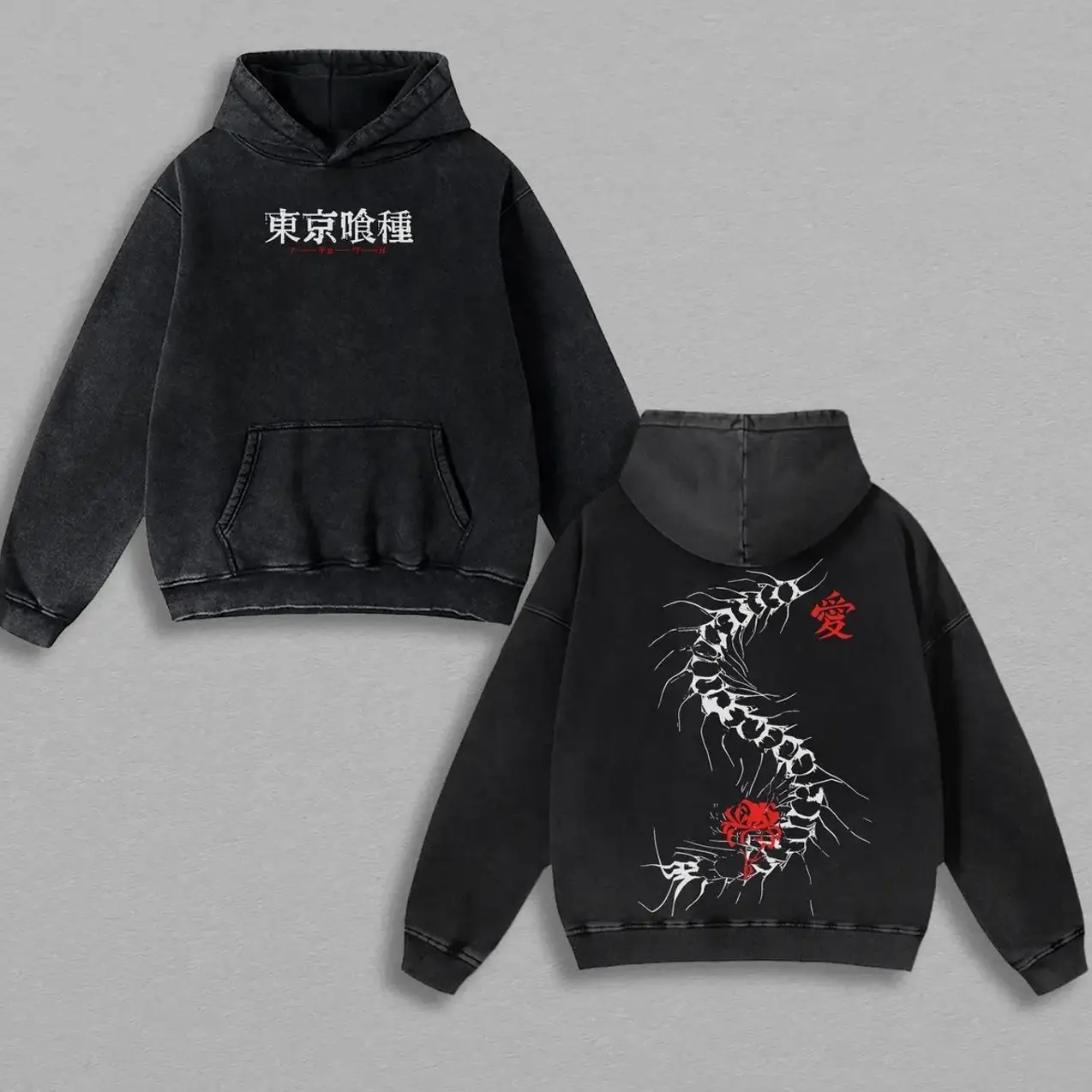 Centipede Kaneki Ken - Tokyo Ghoul Hoodie, Vintage Unisex Oversize Anime Manga Washed Cotton Hoodie, graphic Hoodie, anime clothes merch fan, Menswear IT9