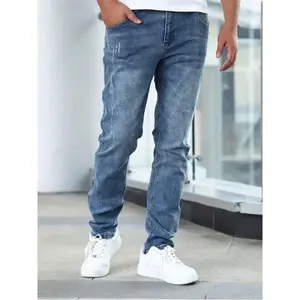Men's Classic Regular Fit Medium Wash Stretchy Denim Jeans Menswear Pants Streetwear with Pockets Plain Operator
