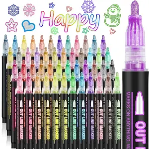 8/12/24/36/48 Colors Double Line Outline Pens, Self-Outline Metallic Markers Glitter Writing Drawing Pens For Christmas Card Writing, DIY Art Crafts