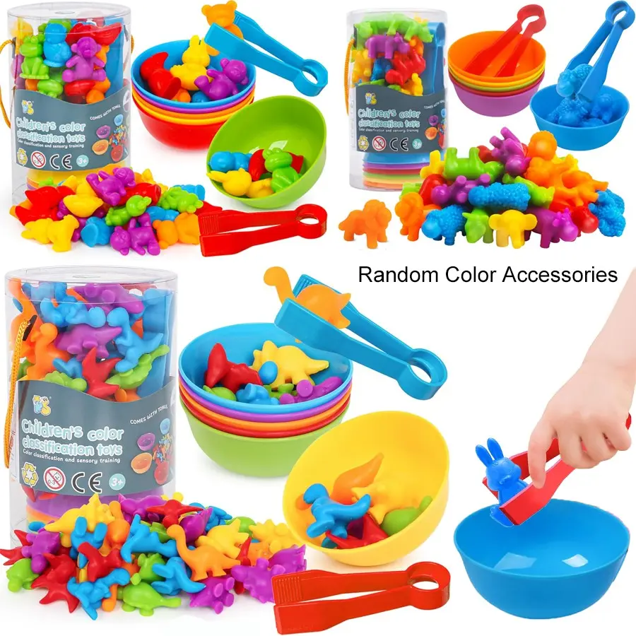 Counting Dinosaur Toys with Sorting Bowls, Matching Game for Preschool Math and Color Sorting, Montessori Sensory STEM Learning Toy Set for Kids Aged 3+, Back-to-School, Gift Exchange