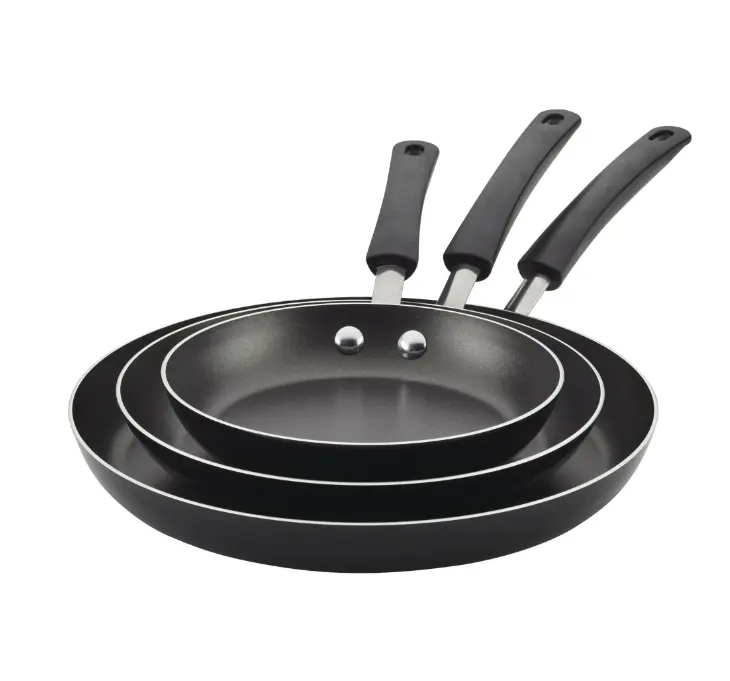 3 Piece Easy Clean Aluminum Non-Stick Frying Pan Set - Black - Cookware pink potsandpans castiron frypan pf as Nonstick Oven