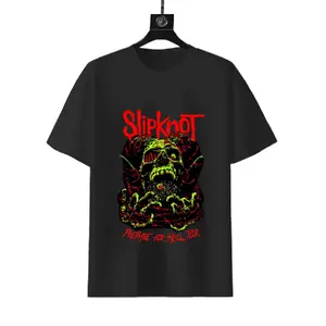 Vintage Slipknot Prepare For Hell Tour Demon Skull Monster Graphic Casual Short Sleeve Cotton T-Shirt for Men Women Heavy Metal Rock Band Loose Fit Tee Tropical Crewneck