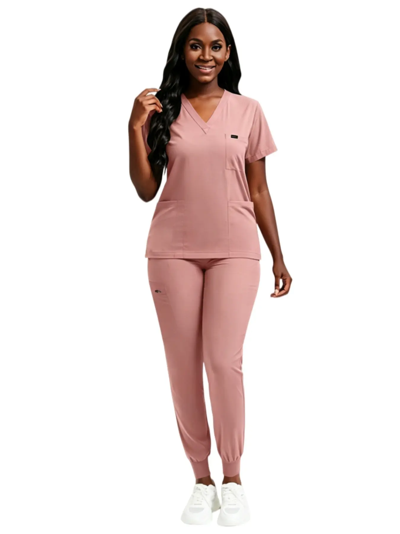 Women's V-Neck Basic Scrub Set, 2-Piece Stretch Fitted Uniform with Jogger Pants, Multi-Pocket Breathable Workwear Nurse Scrubs for Nurses Doctors, Multiple Colors Available Womenswear