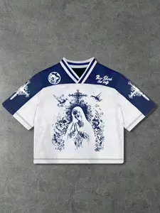 Men's V Neck Short Sleeve Casual T-Shirt, Fashion Graphic Design, Comfortable Trendy Top for Daily Wear, Summer Fitted Style