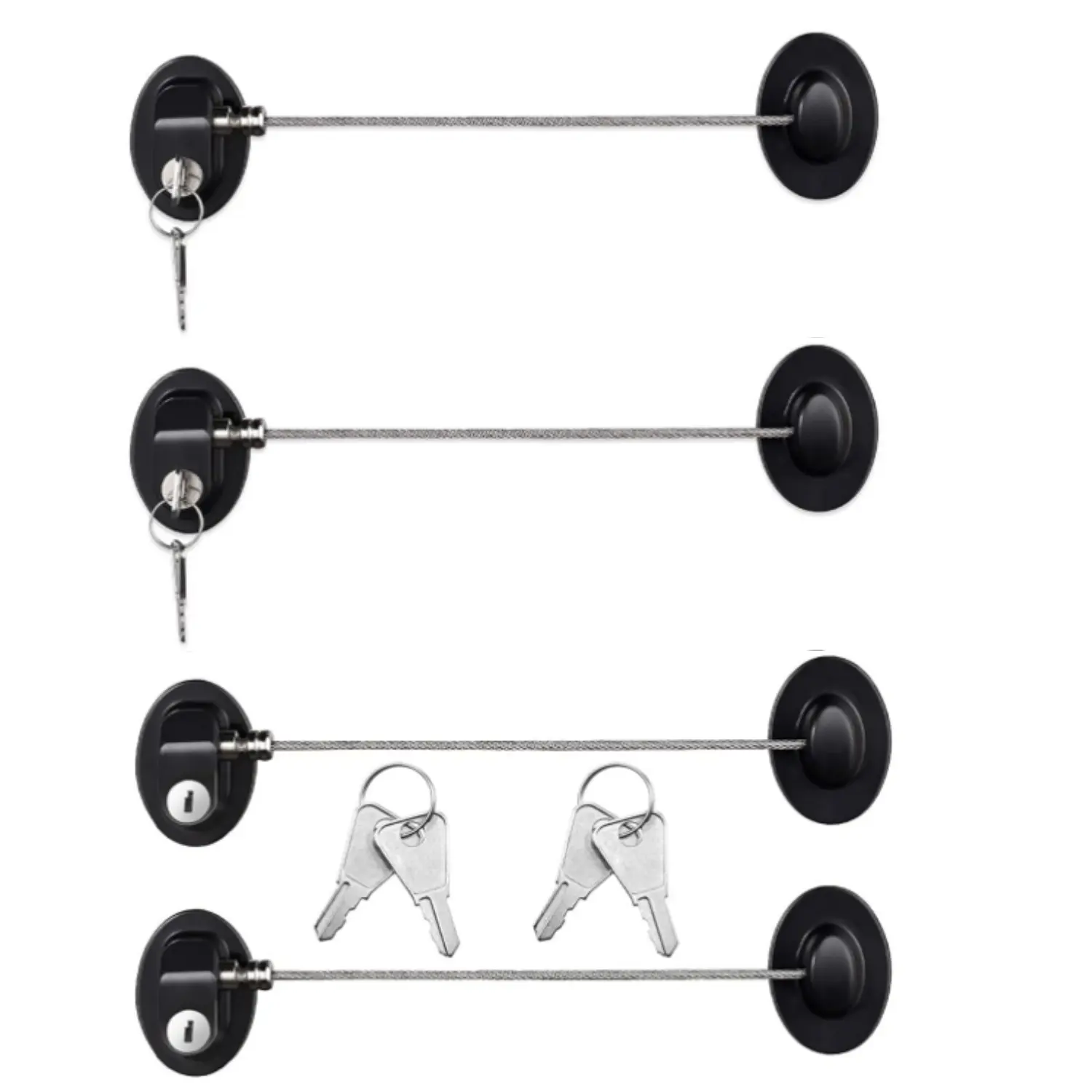 4Pcs(Black) Self-Adhesive Stickers Cabinet Door Locks with Steel Wire & Keys - Home Improvement Building Supplies Security Solution for Teen Proofing, Mini Fridges, Applying On Other Items