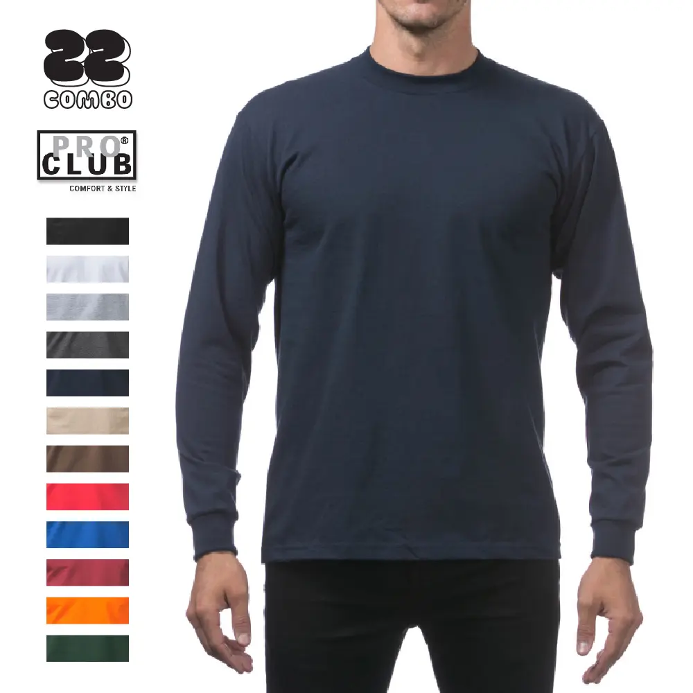 Pro Club Men's Heavyweight Cotton Longsleeve Top - Casual Streetwear T-shirt, Breathable Fabric, Big and Tall Fit, Longsleeves, Fashion, Menswear, Plain, Soft
