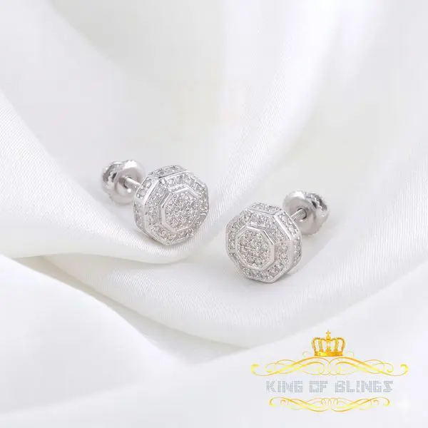 King Of Bling's 925 White Sterling Silver 0.10ct Diamond Hexagon Men's/Women's Stud Earrings