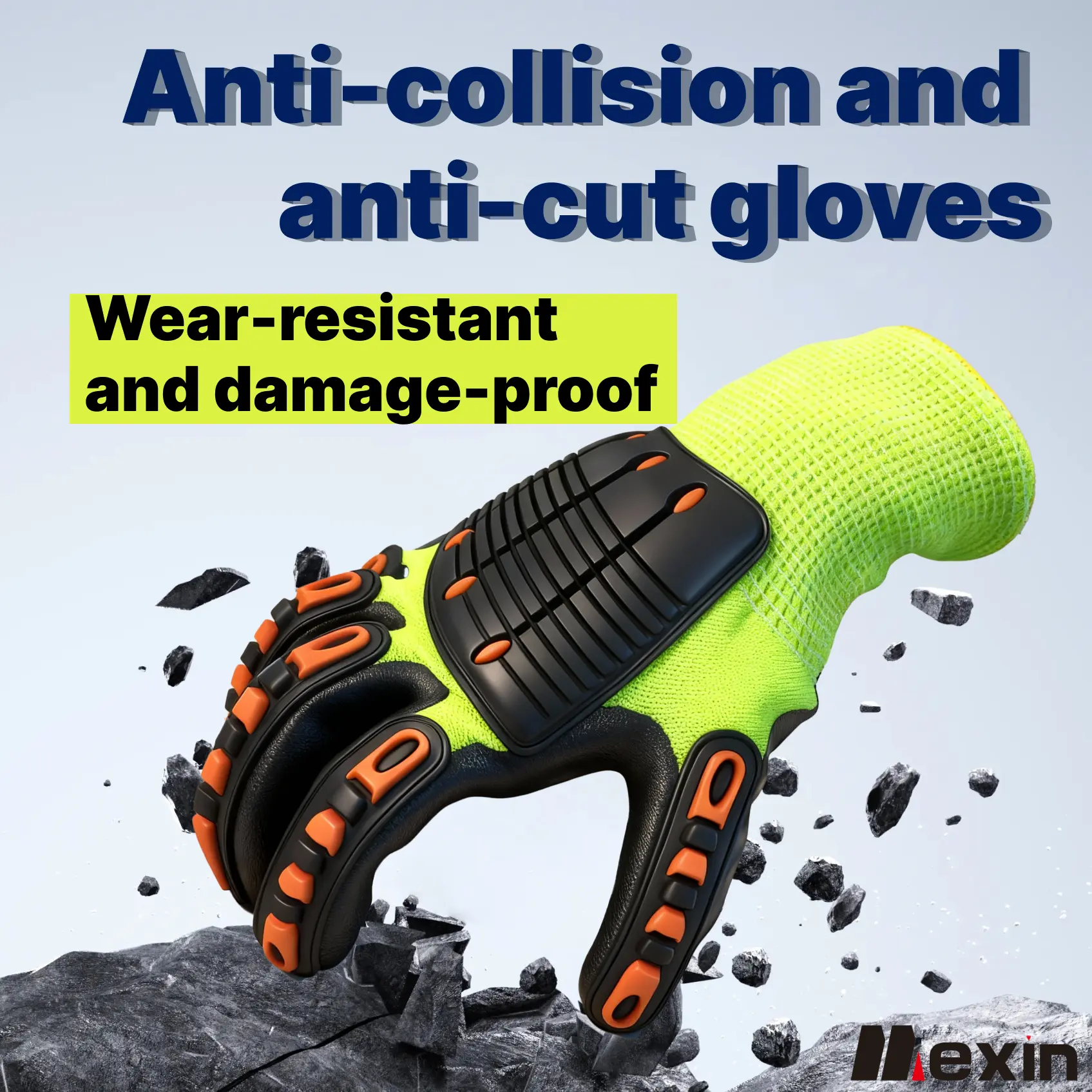 Mexin-LBST-03 Orange Outdoor TPR Patch Heavy Duty Protective Work & Construction Gloves - Anti-Smashing, Anti-Impact, Shock-Absorbing, Soft, Breathable, Protective Work Gloves