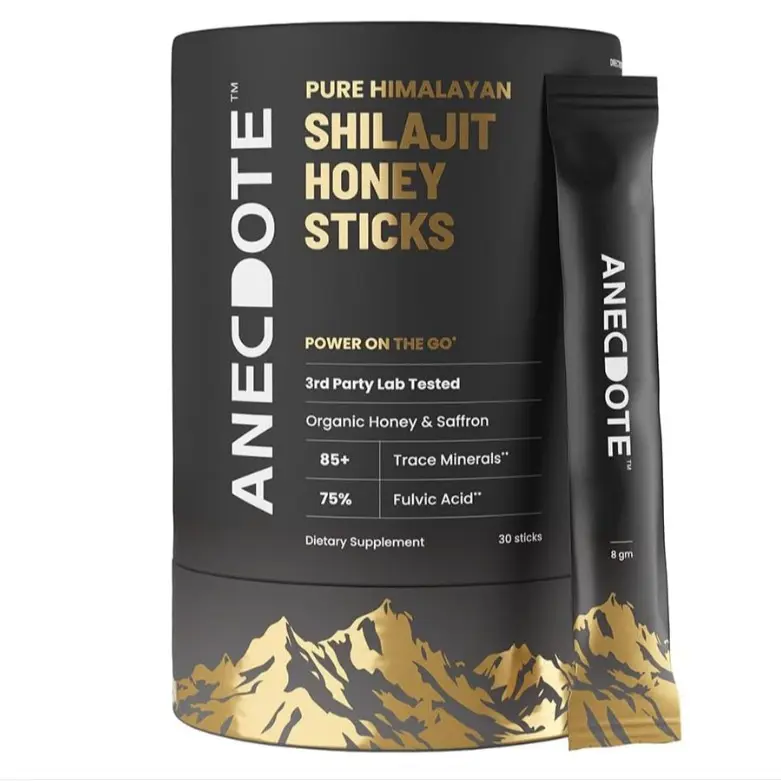 ANECDOTE Himalayan Shilajit Honey Sticks with Organic Honey & Saffron |  75% Fulvic Acid, 85+ Trace Minerals | No Added Sugar | 30 Sticks