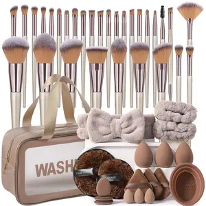49 Piece Makeup Brush Set, Cosmetic Brush Set, Soft Bristle Soft Makeup Brushes Powder Blush Eyeshadow Sponge, Complete Beauty Tool Kit, Plastic Material, Non-Flammable Liquid, Brush Combo