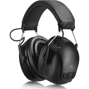 Gel Ear Pads Bluetooth 5.4 Hearing Protection Headphones, 30dB Noise Cancelling Headphones, 1200mAh Rechargeable Safety Earmuffs Bluetooth Ear Protection for Mowing Audio Headset Earbud Electronic Black