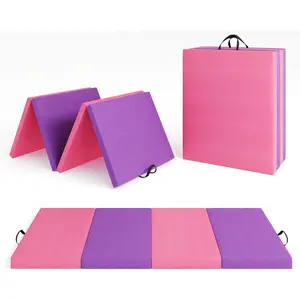 Leather Folding Gymnastics Tumbling Mat, Four-Fold Design, 6 x 2 ft / 6.2 x 2.6 ft, Thickened Portable Exercise Mat, Tumbling Mats, Floor Pad for Home Gym, Yoga, Pilates, Cardio & Martial Arts