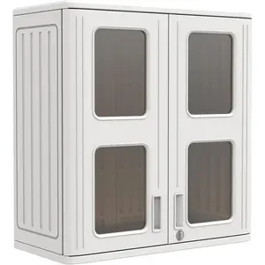 KINYING Off-White Wall Cabinet Waterproof Resin Outdoor Storage Box for Garage Patio Laundry Wall Mounted Organizer with Shelves Lockable Doors 30H x 28.9W x 13.3D