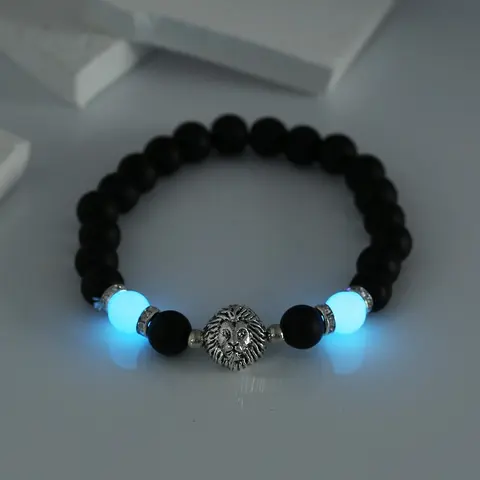 Men's Fashion Luminous Beaded Bracelet, Animal Lion Decor Beaded Bracelet, Casual Versatile Stretch Bracelet, Fashion Jewelry Accessories for Party, Daily Clothing Decoration
