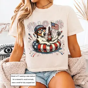 Comfort Colors Boxy Tee Patriotic Jack Russell Dog Graphic Tee Cropped Shirt Womens USA Flag Puppy Shirt 4th of July Vintage 90s Aesthetic Cute Dog Lover Gift